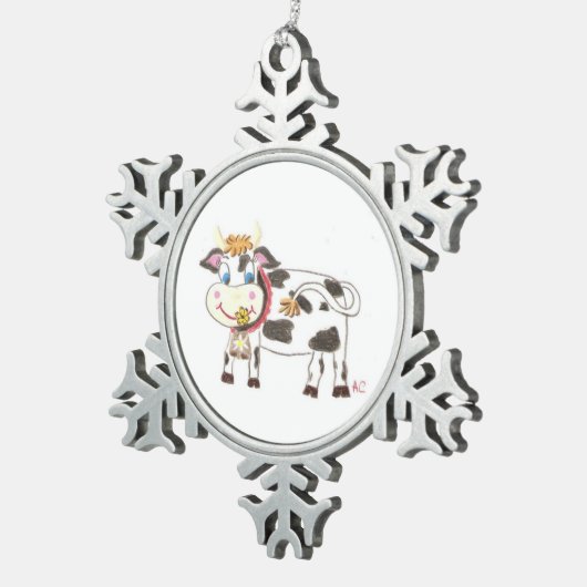 Zwitserse koe Pewter-snowflake-versiering Tin Sneeuwvlok Ornament (Rechts)
