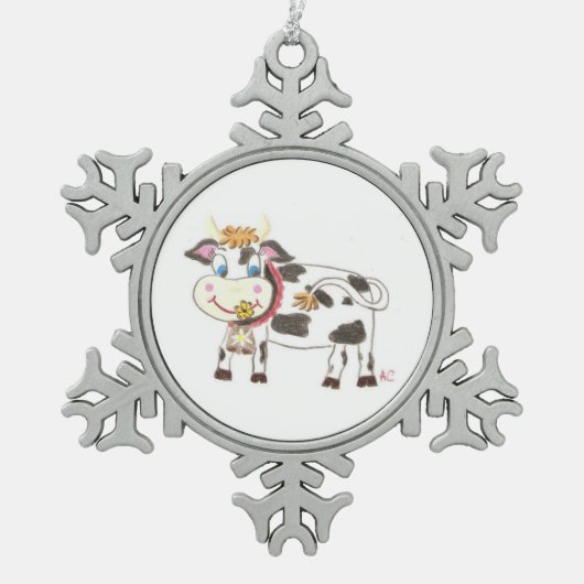 Zwitserse koe Pewter-snowflake-versiering Tin Sneeuwvlok Ornament (Voorkant)