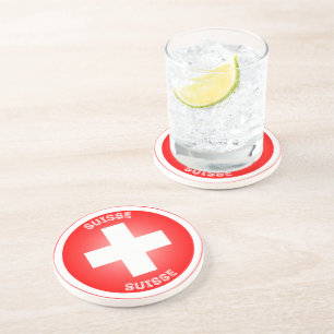 Zwitserse Kruis Suisse Cirkel Vorm Zandsteen Onderzetter