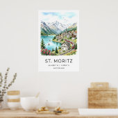 Zwitserse landschapskunst St Moritz aquarel - Alpe Poster (Keuken)