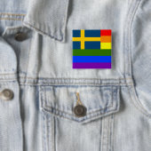 ZWITSERSE LGBT REGENBOOG VLAG ZWEDEN PRIDE VIERKANTE BUTTON 5,1 CM (In situ)