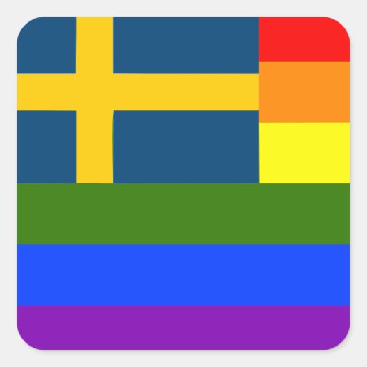 ZWITSERSE LGBT REGENBOOG VLAG ZWEDEN PRIDE VIERKANTE STICKER (Voorkant)
