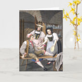 Zwitserse meisjes serveren wijn aan een knappe man kaart (Gele Bloem)