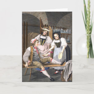 Zwitserse meisjes serveren wijn aan een knappe man kaart