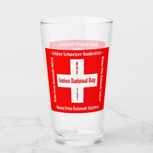 Zwitserse nationale dag in vier talen Zwitserse vl Glas (Voorkant)