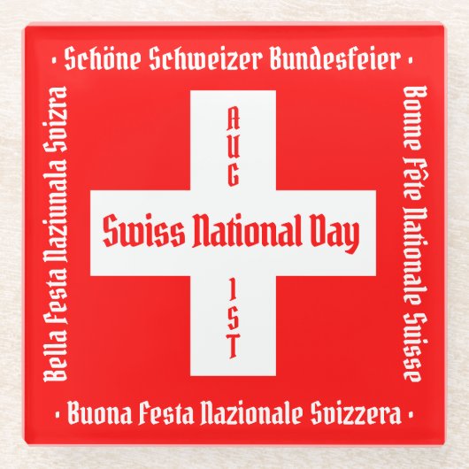 Zwitserse nationale dag in vier talen Zwitserse vl Glazen Onderzetter (Voorkant)
