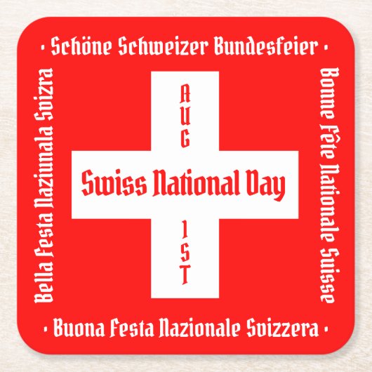 Zwitserse nationale dag in vier talen Zwitserse vl Kartonnen Onderzetters (Voorkant)