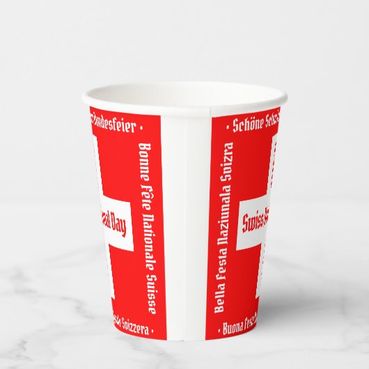 Zwitserse nationale dag in vier talen Zwitserse vl Papieren Bekers (Rechts)