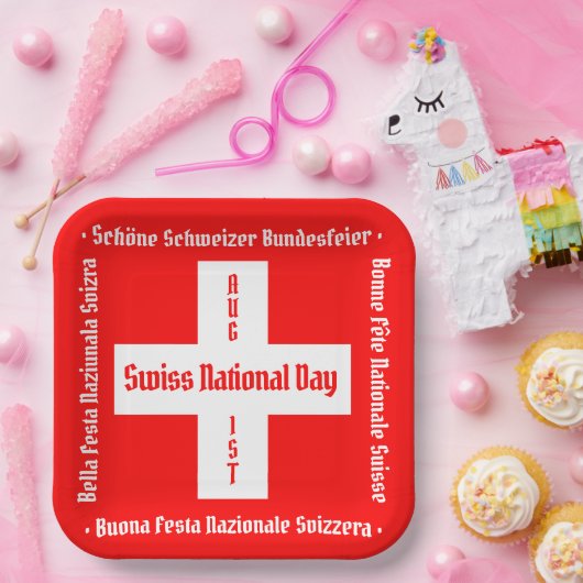 Zwitserse nationale dag in vier talen Zwitserse vl Papieren Bordje (Feest)