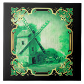 Zwitserse/Noorse/Hollandse windmolen delft groen Tegeltje (Voorkant)
