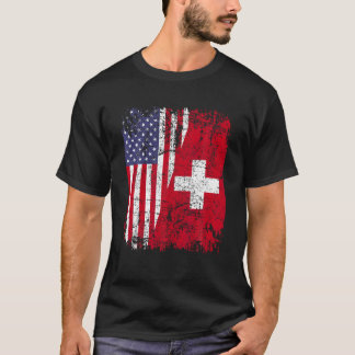 ZWITSERSE ROOTS Half Amerikaanse vlag ZWITSERLAND T-shirt