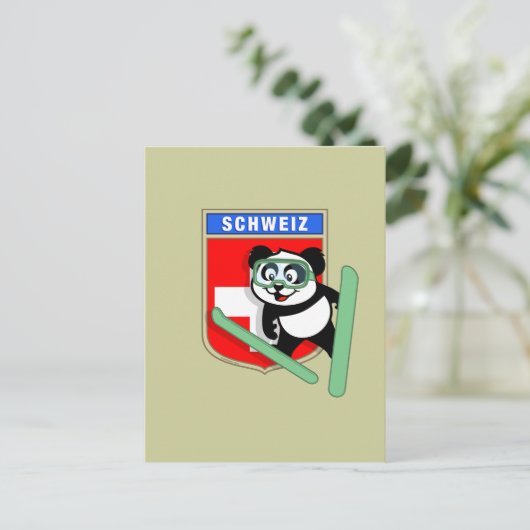 Zwitserse Ski-springende Panda Briefkaart (Staand voorkant)