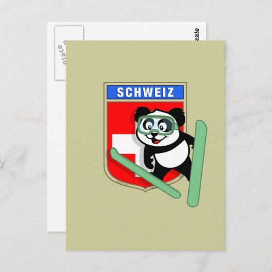 Zwitserse Ski-springende Panda Briefkaart (Voorkant / Achterkant)