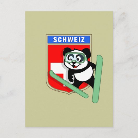 Zwitserse Ski-springende Panda Briefkaart (Voorkant)