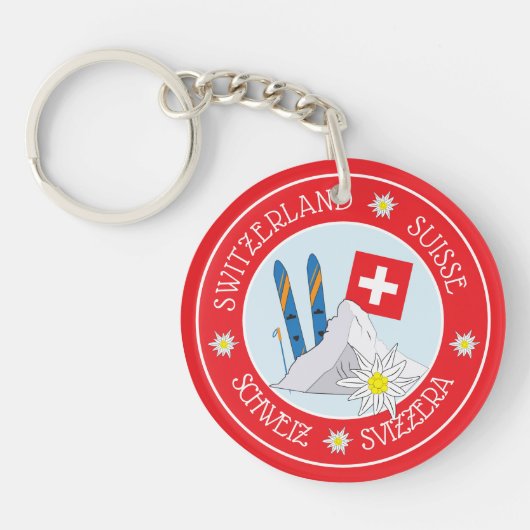 Zwitserse Souvenir Red Acrylic Sleutelhanger (Voorkant)