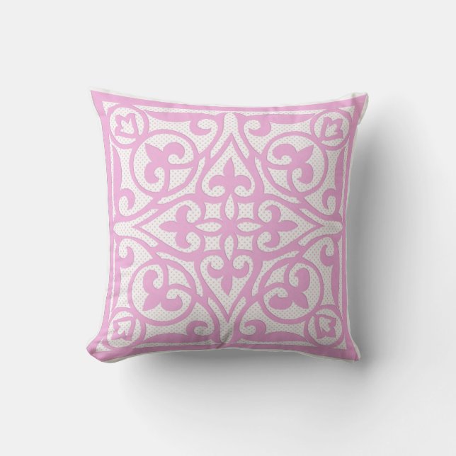 Zwitserse stippen cutwork op linnen - orchidee roz kussen (Voorkant)