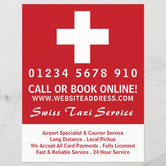 Zwitserse taxibedrijf vlag met prijslijst flyer (Voorkant)