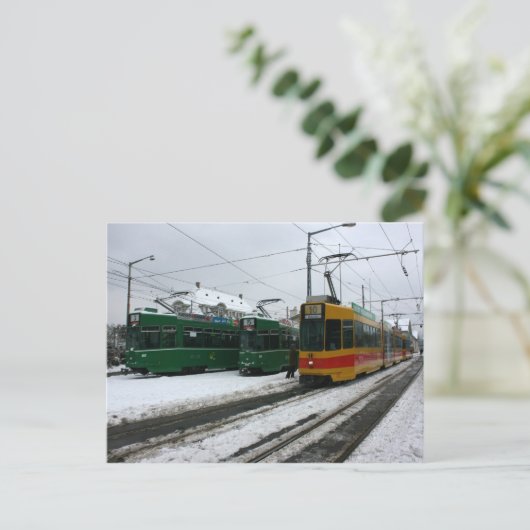 Zwitserse trams bij BVB Bazel depot, Zwitserland Briefkaart (Staand voorkant)