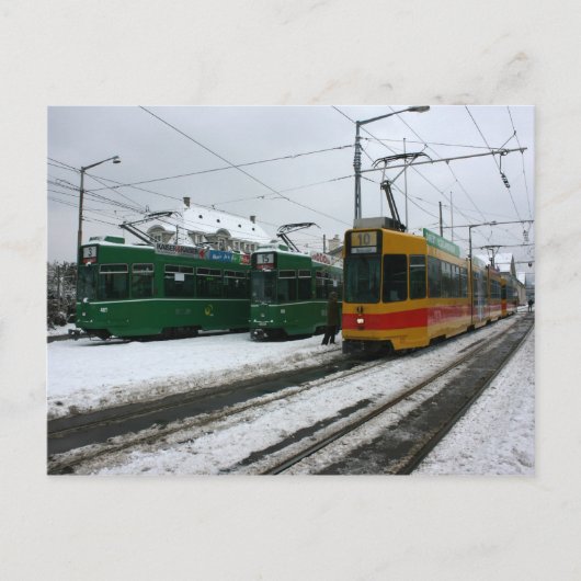 Zwitserse trams bij BVB Bazel depot, Zwitserland Briefkaart (Voorkant)