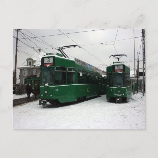 Zwitserse trams bij BVB M-Parc depot, Bazel Briefkaart (Voorkant)