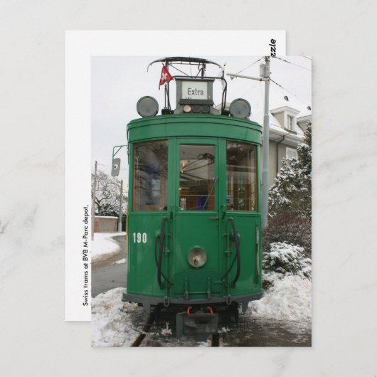 Zwitserse trams bij BVB M-Parc depot, Bazel Briefkaart (Voorkant / Achterkant)
