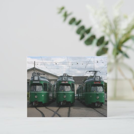 Zwitserse trams bij BVB M-Parc depot, Bazel Briefkaart (Staand voorkant)