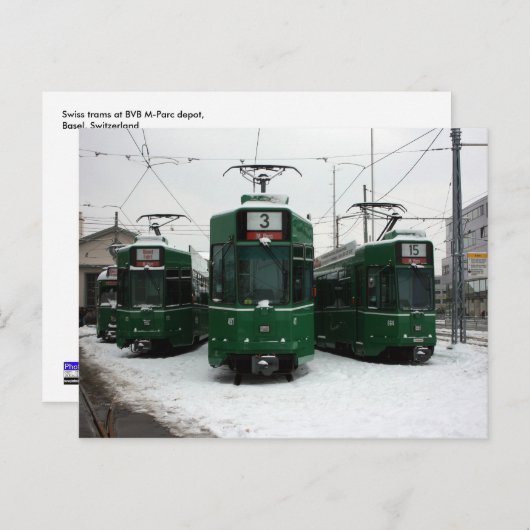 Zwitserse trams bij BVB M-Parc depot, Bazel Briefkaart (Voorkant / Achterkant)