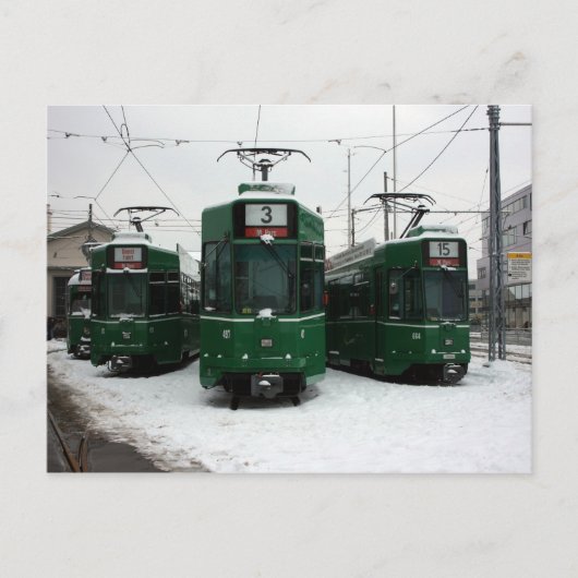 Zwitserse trams bij BVB M-Parc depot, Bazel Briefkaart (Voorkant)