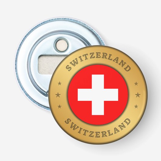 Zwitserse vlag button flesopener (Voorkant)