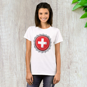 Zwitserse Vlag Dopje Rood en Wit Kruis T-shirt