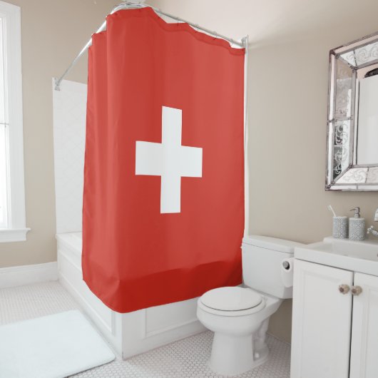 Zwitserse vlag douchegordijn (In situ)
