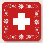 Zwitserse vlag en edelweiss bier onderzetter (Voorkant)