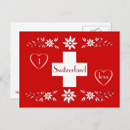 Zwitserse vlag en edelweiss briefkaart (Voorkant / Achterkant)