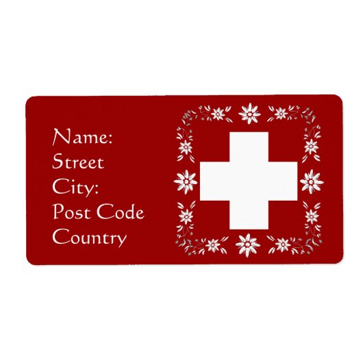 Zwitserse vlag en edelweiss etiket (Voorkant)