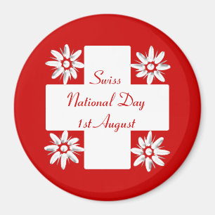 Zwitserse vlag en edelweiss magneet