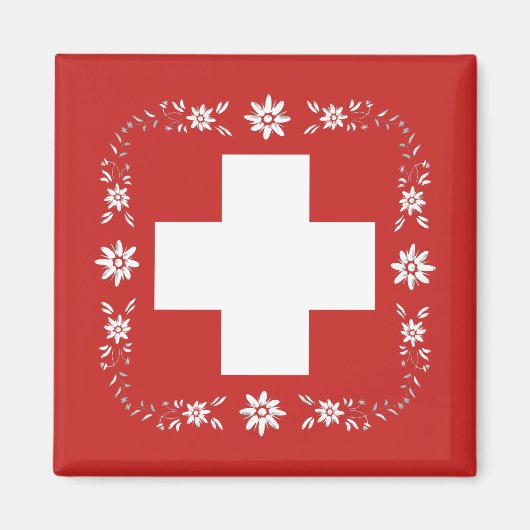 Zwitserse vlag en edelweiss magneet (Voorkant)