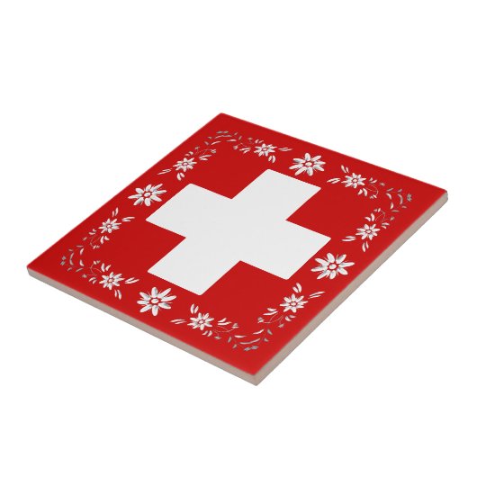 Zwitserse vlag en edelweiss tegeltje (Zijkant)