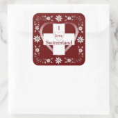 Zwitserse vlag en edelweiss vierkante sticker (Tas)