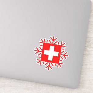 Zwitserse vlag en Snowflake Elegant Ski Holiday Sticker