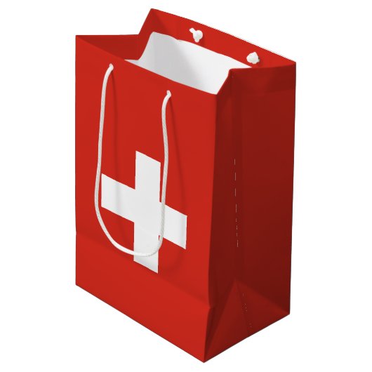 Zwitserse vlag medium cadeauzakje (Voorkant Gekanteld)