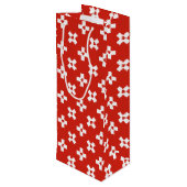 Zwitserse vlag met hartpatroon wijn cadeautas (Achterkant Gekanteld)