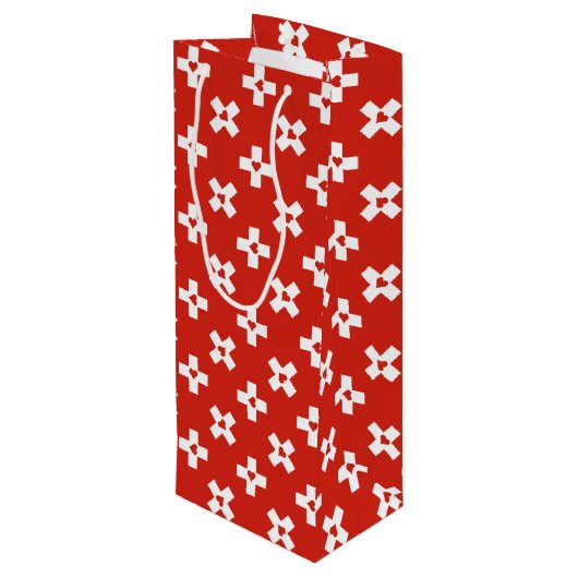 Zwitserse vlag met hartpatroon wijn cadeautas (Achterkant Gekanteld)