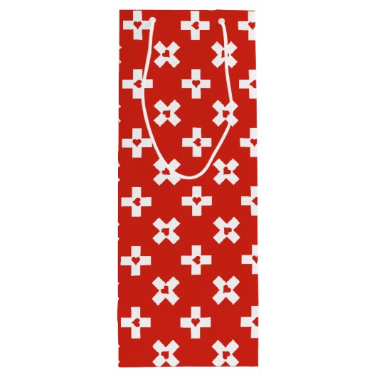 Zwitserse vlag met hartpatroon wijn cadeautas (Achterkant)