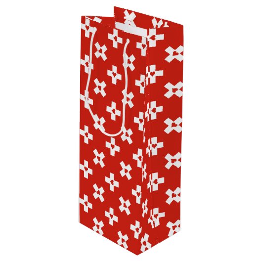 Zwitserse vlag met hartpatroon wijn cadeautas (Voorkant Gekanteld)