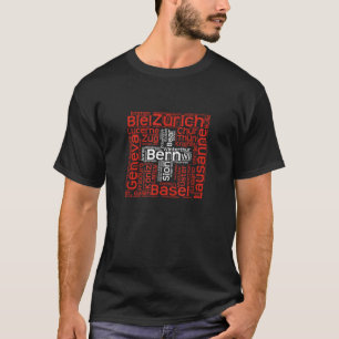 Zwitserse vlag met Zwitserse stadsnamen Word Art T-shirt