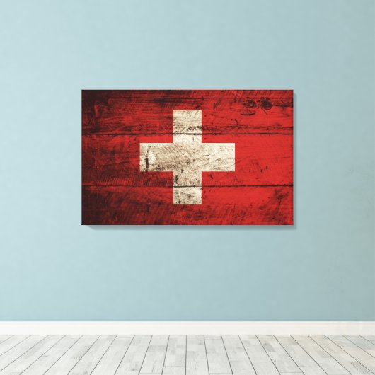 ZWITSERSE Vlag op oude houten korrels Canvas Afdruk (Insitu (Houten vloer))