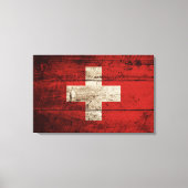 ZWITSERSE Vlag op oude houten korrels Canvas Afdruk (Voorkant)