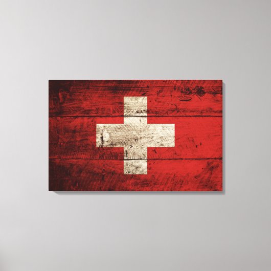 ZWITSERSE Vlag op oude houten korrels Canvas Afdruk (Voorkant)