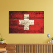 ZWITSERSE Vlag op oude houten korrels Canvas Afdruk (Insitu (Woonkamer))