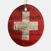 ZWITSERSE Vlag op oude houten korrels Keramisch Ornament (Links)